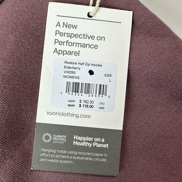 NWT Vuori Restore Half Zip Hoodie Elderberry Women’s Size Large - Picture 6 of 8